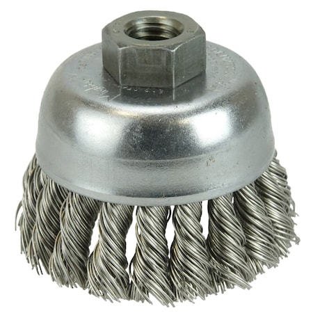 Weiler 2-3/4" Single Row Knot  Cup Brush.020" Stainless , 1/2"-13 UNC Nut 13257